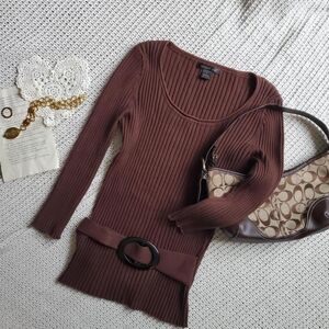 August Silk Chocolate Ribbed Knit Top